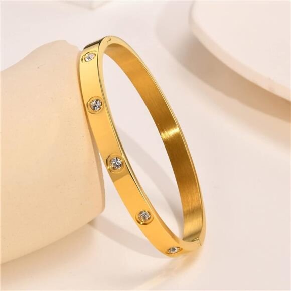 Gold Bracelets for Women, 2Pcs 18K Gold Plated Cubic Zirconia Bangle Crystal - Picture 3 of 7